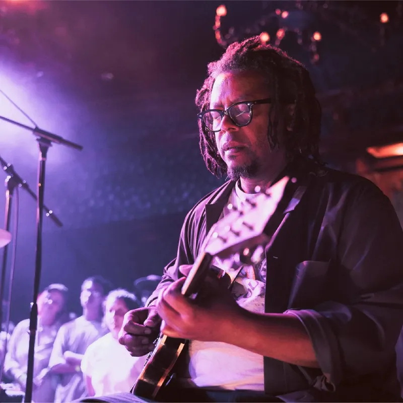 Jeff Parker playing guitar live on stage