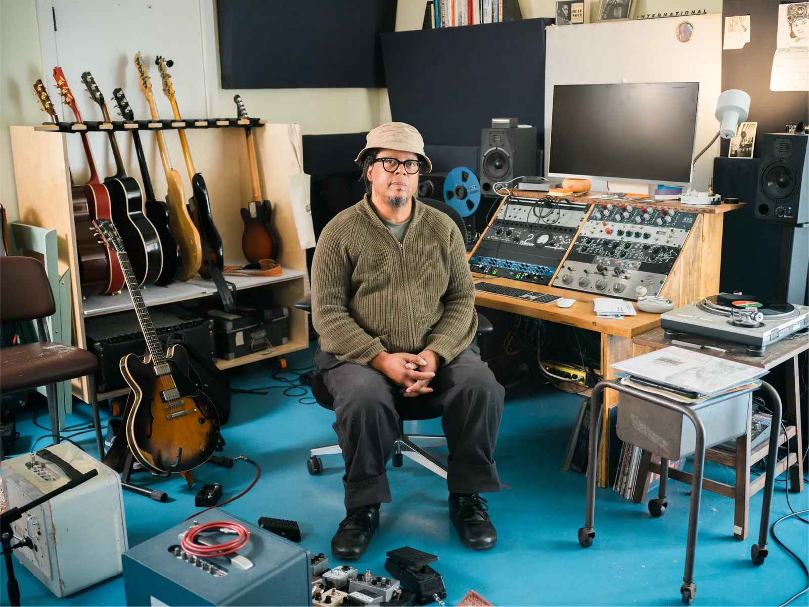 Jeff Parker in his recording studio