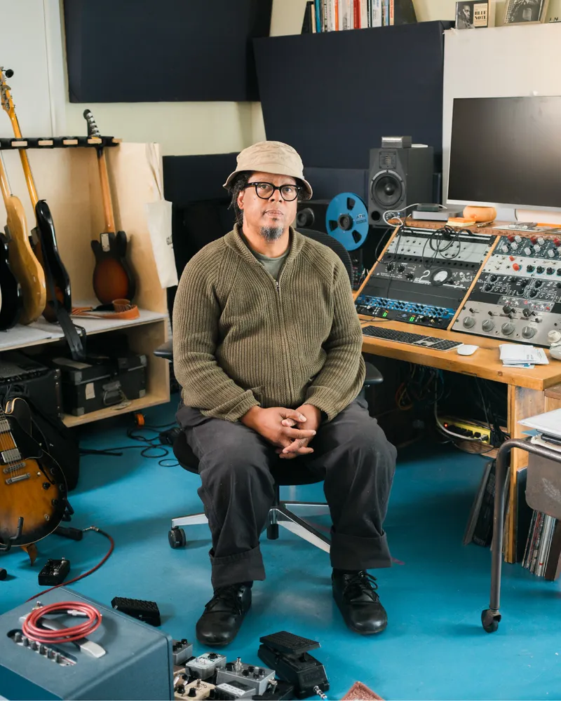 Jeff Parker in his recording studio