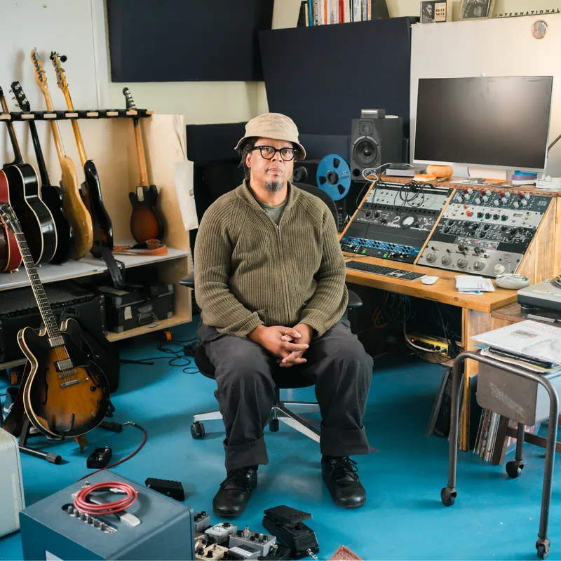 Jeff Parker in his recording studio